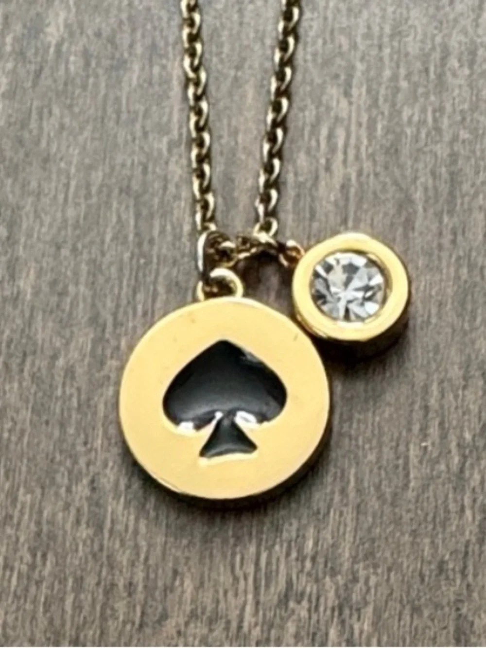 Kate Spade Gold Spade Pendant Necklace Crystal Charm Dainty Jewelry
